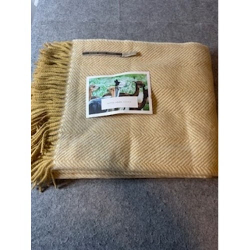 Alicia Adams Alpaca Mustard Yellow Herringbone Throw Blanket 70x 50 NEW